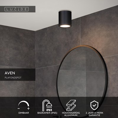 Lucide AVEN - Plafondspot Badkamer - Ø 9 cm - 1xGU10 - IP65 - Zwart